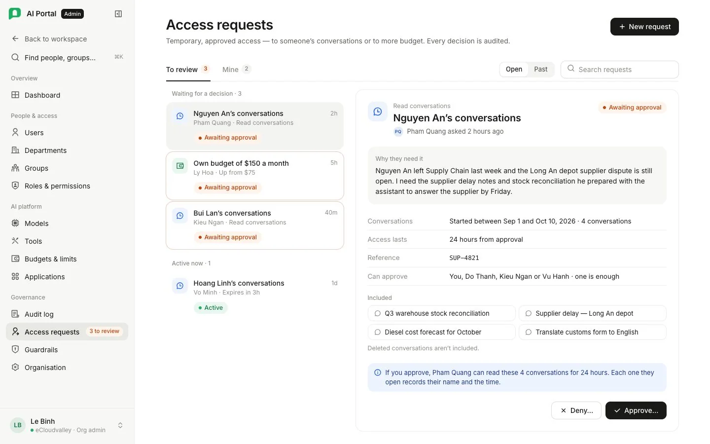 Access requests: cần duyệt